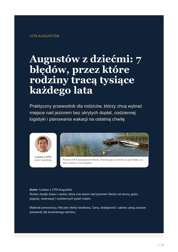 Okładka przewodnika PDF: Augustów z dziećmi — 7 błędów